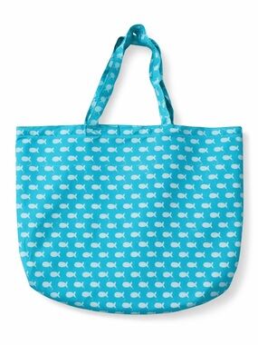 Antica Sartoria Blue Fish Print Foldable Beach Tote Travel Bag New Resort